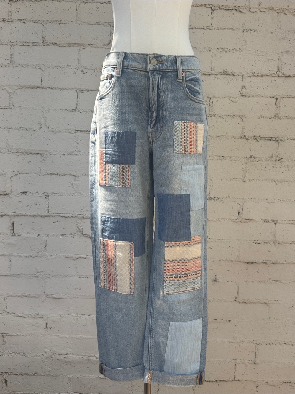 Lucky Legend Boyfriend Mid Rise Relaxed Straight Jeans Patchwork Size 26 - Picture 5 of 16